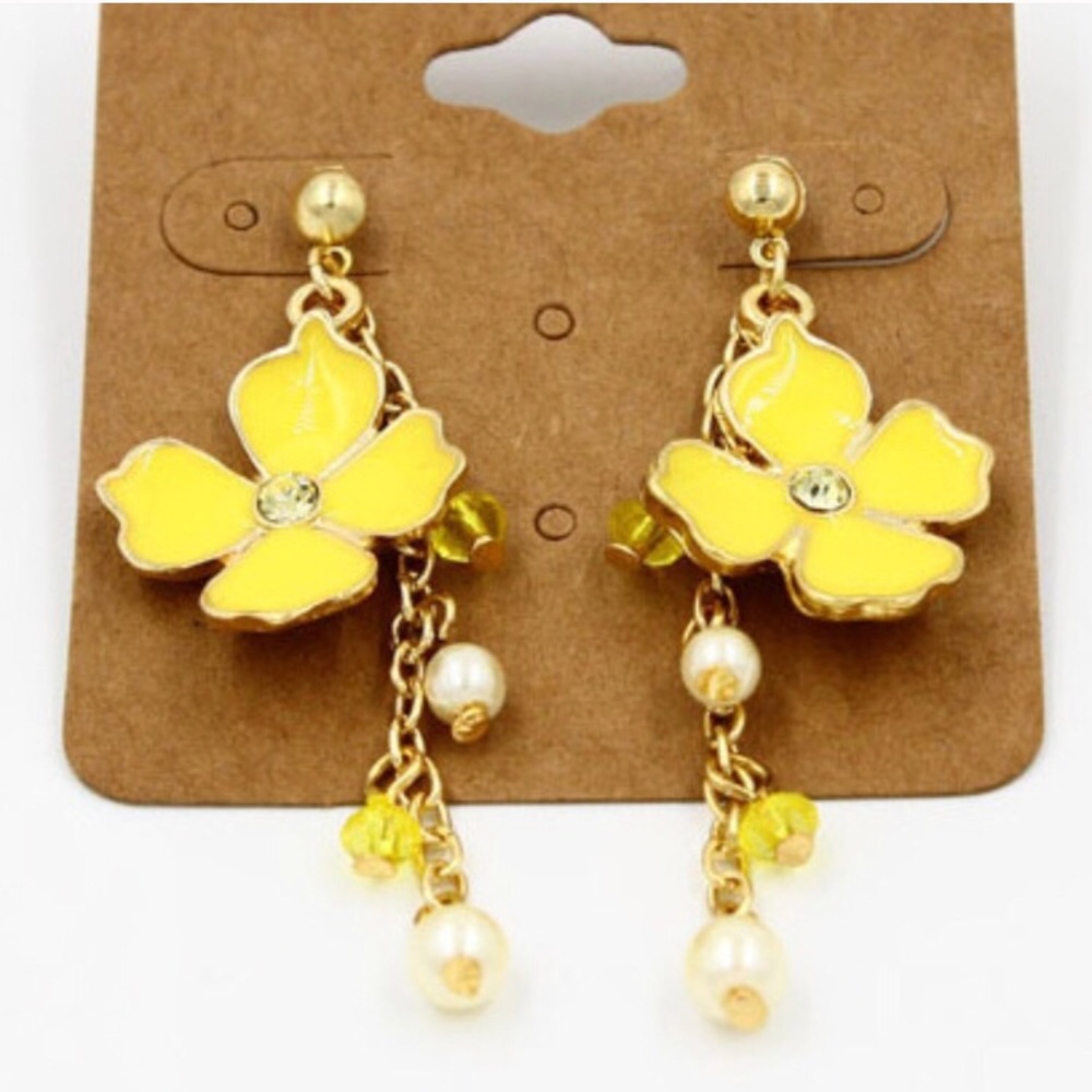 Yellow flower dangle earrings